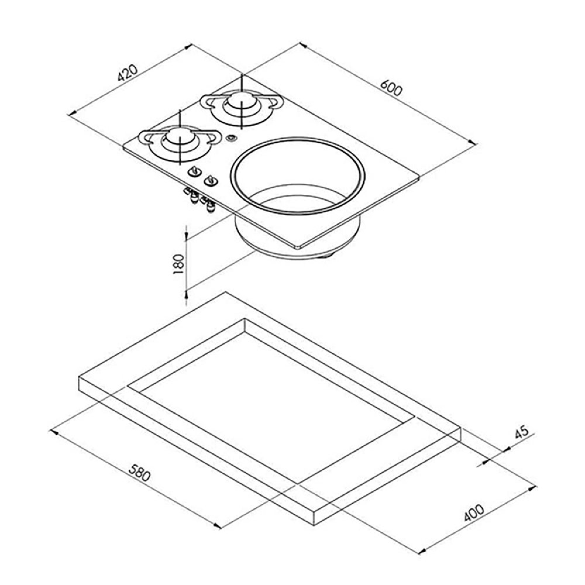 Piano cottura Crystal 2 fuochi con lavello 2