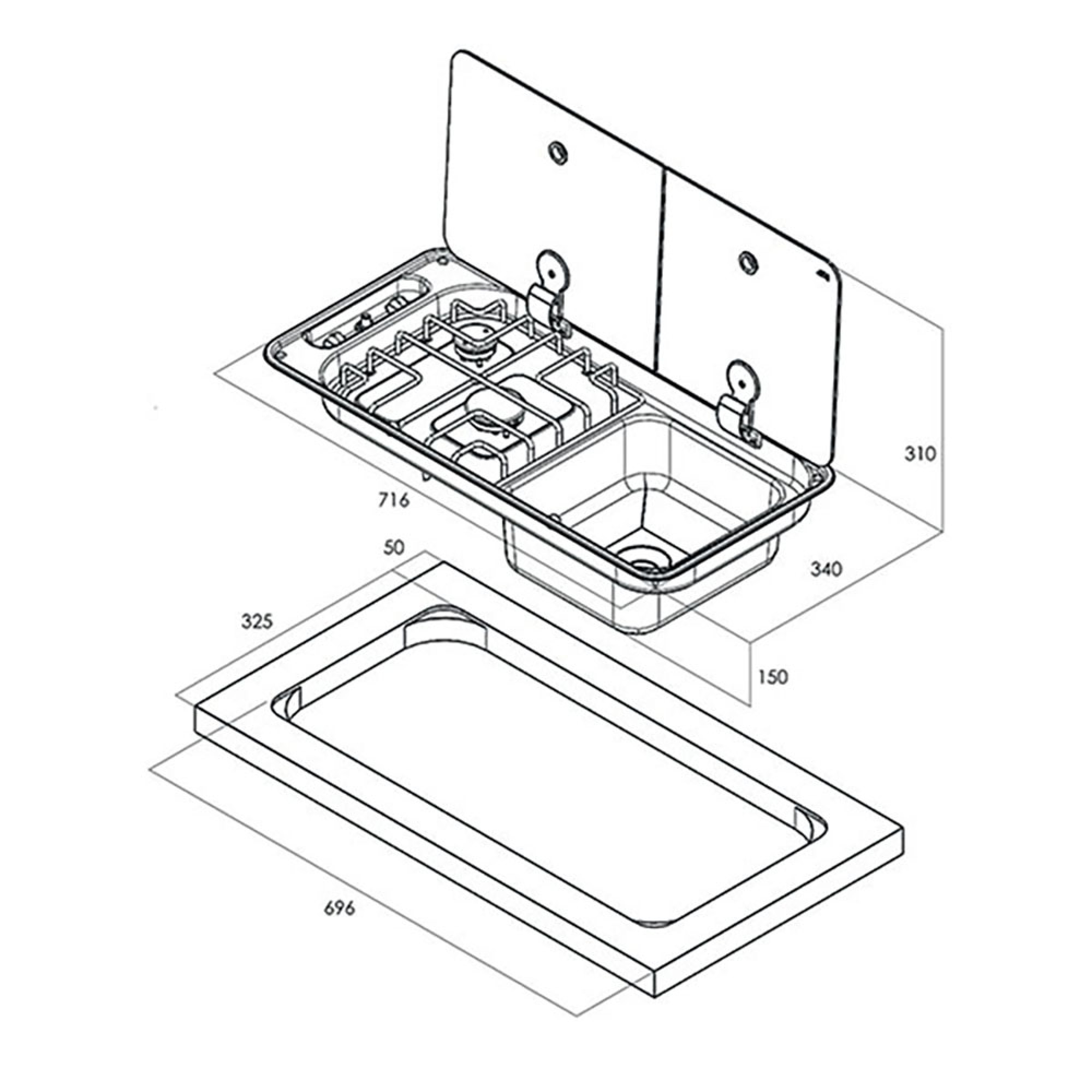 Randi 2 fuochi lavello destro con piezo 2