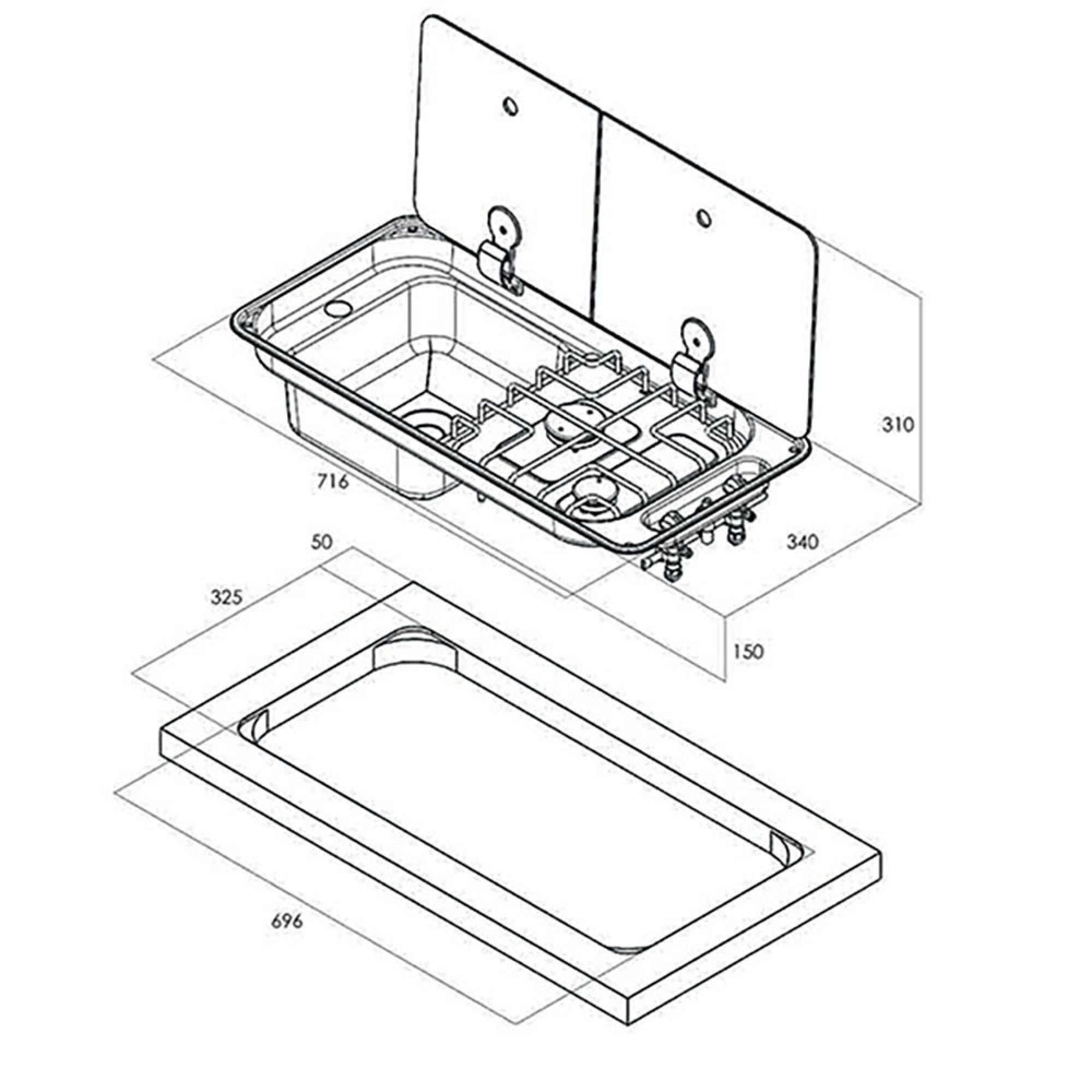 Randi 2 fuochi lavello sinistro con piezo 2