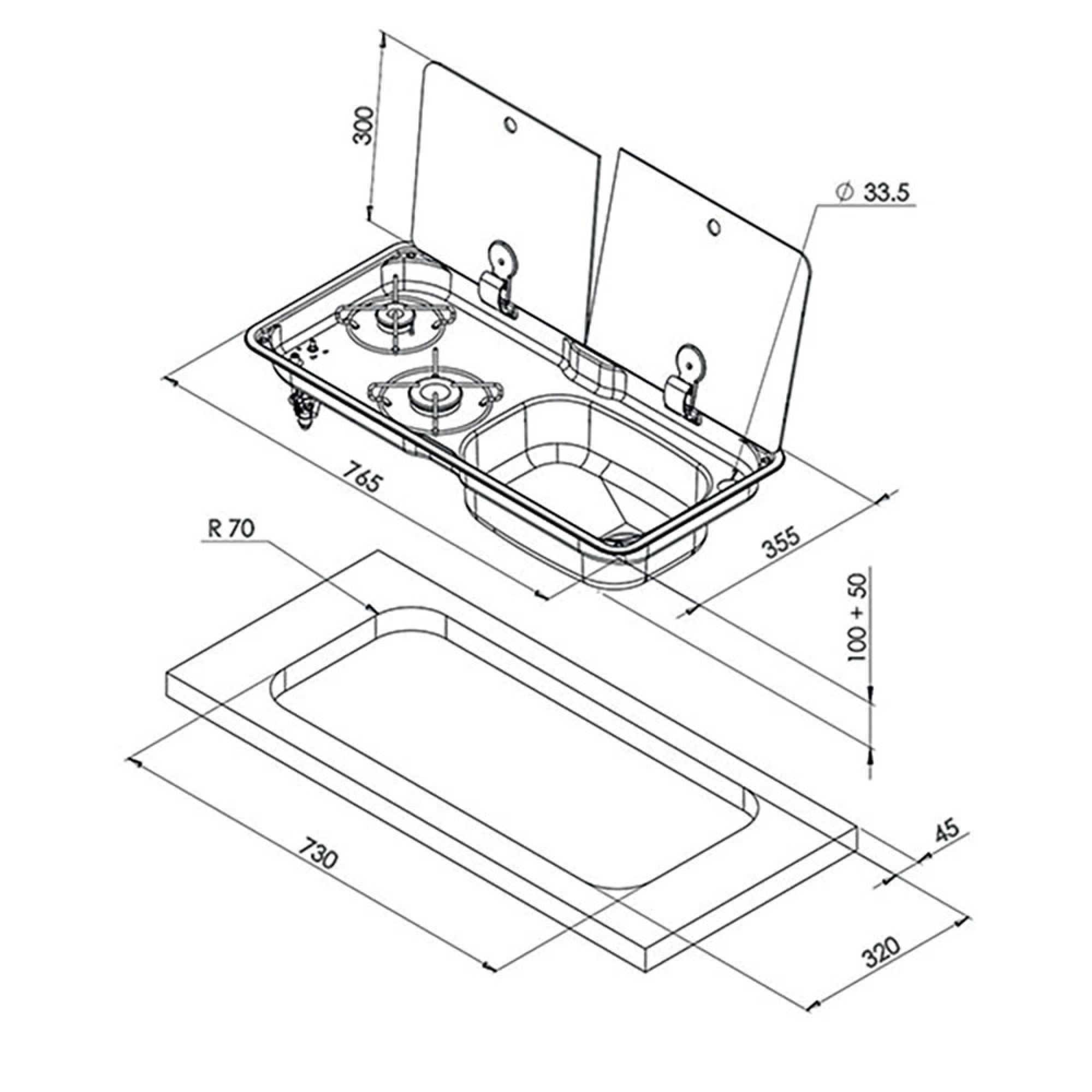 Randi XL 2 fuochi con lavello a destra 2