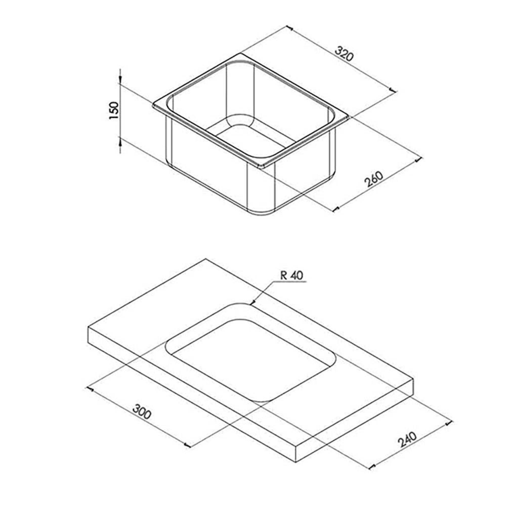 Lavello inox rettangolare • 320 x 260 mm • LA1400 2