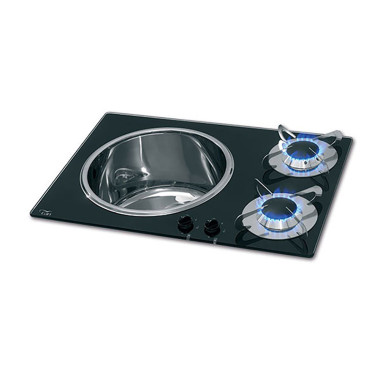 Piano cottura Crystal 2 fuochi con lavello